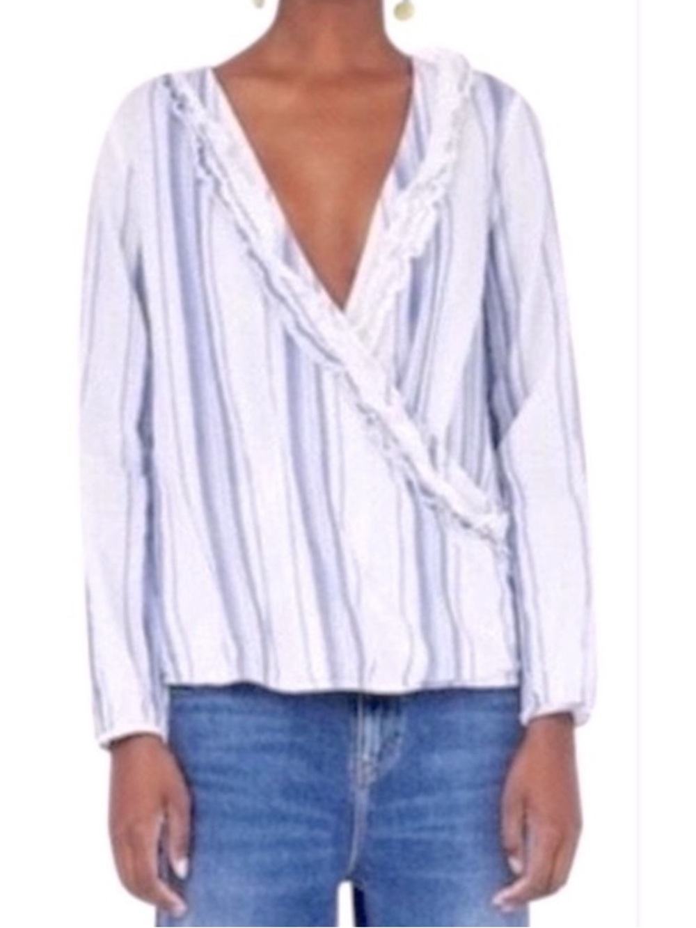 Zara Striped Wrap Cotton Blouse